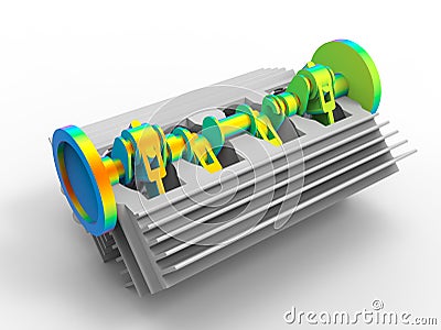 3D render - 4 cylinder crank finite element analysis Cartoon Illustration