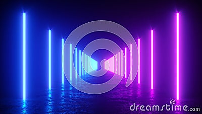 3d render illustration of glowing vertical lines, neon lights, abstract vintage background, ultraviolet, spectrum vibrant colors, Cartoon Illustration