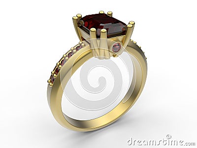 Golden majestic ruby ring Cartoon Illustration