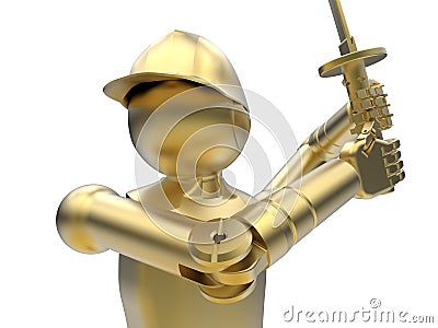 Golden mechanical swordsman Cartoon Illustration