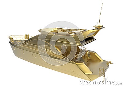 3D render illustration of a golden yacht Cartoon Illustration