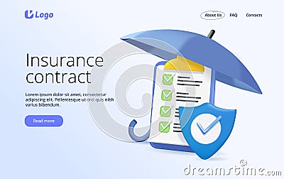 3D render illustration Insurance agent web banner or landing page. Idea of protection of property and life from damage. Vector Illustration