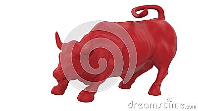 3D rendering - red isolated bull indicating a speculator in a stock market Cartoon Illustration
