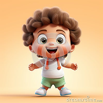 Colorful 3d Illustration Of A Cartoon Kid With Curly Hair And Shorts Cartoon Illustration