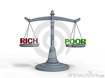 3D rendering - legal weight scale between rich and poor Cartoon Illustration