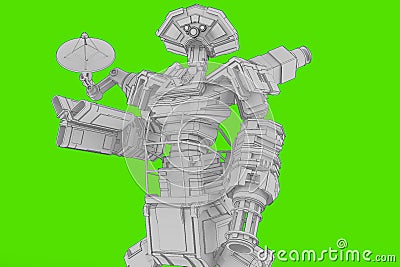 3d render illustration of lowpoly robot on greenscreen backgorund Cartoon Illustration