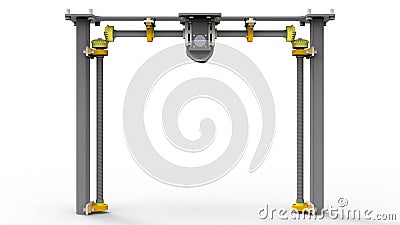 3D rendering - three axis mechanical assembly Cartoon Illustration