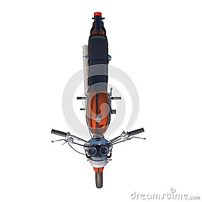Off road motorcycle motocross vitange 1960s 1- Top view white background 3D Rendering Ilustracion 3D Cartoon Illustration