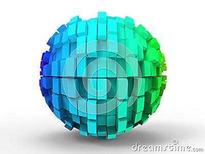 3D rendering - abstract block cube forming a sphere Cartoon Illustration