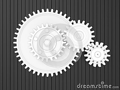 3D rendering - white gears on black background Cartoon Illustration