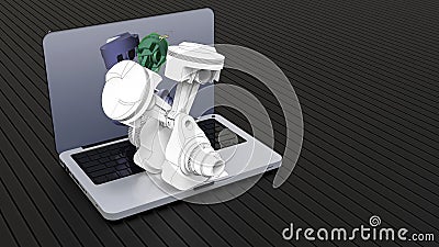 3D rendering - computer aided design of a two piston engine Cartoon Illustration