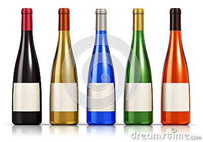 Set of color glass wine bottles Cartoon Illustration
