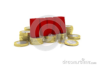 3D render illustration of several one euro coin stacks with the word IVA Cartoon Illustration