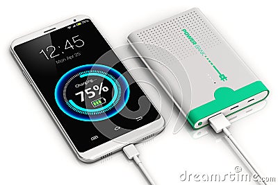Smartphone charging with power bank Cartoon Illustration