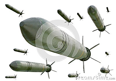 3d render illustration of a swarm of aircraft rockets Cartoon Illustration