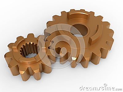 3D rendering - two connected gears Cartoon Illustration