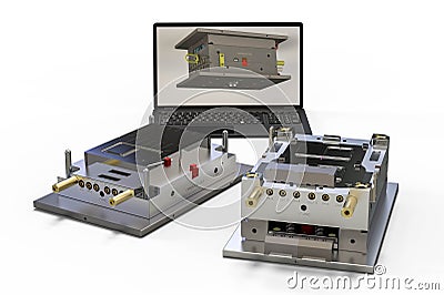 3D render image of a plastic injection mold Stock Photo