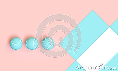 3d render image of a series of blue tennis balls on a pink and white background Stock Photo