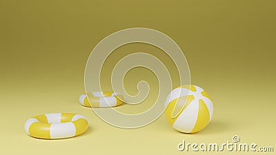 3d render of inflatable beach balls and lifebuoys Stock Photo