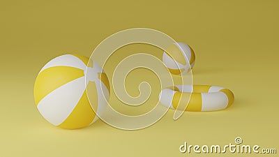 3d render of inflatable beach balls and lifebuoys Stock Photo