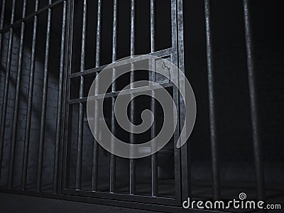 Dramatic 3d render of a locked prison cell door Stock Photo