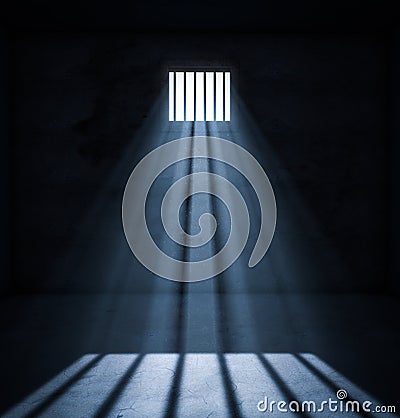 3d render inside of a prison cell with light shining from the window Stock Photo