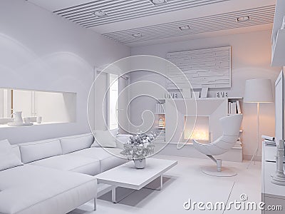 3d render of the interior design living room Cartoon Illustration