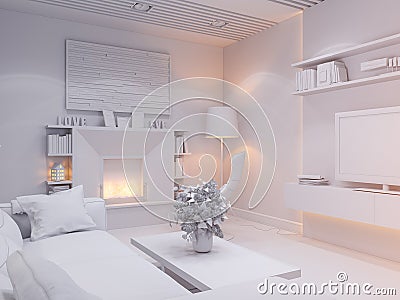 3d render of the interior design living room Cartoon Illustration