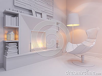 3d render of the interior design living room Cartoon Illustration