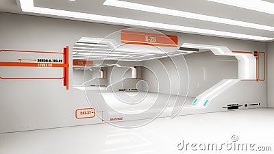 3d render interior. Futuristic hallway. Stock Photo