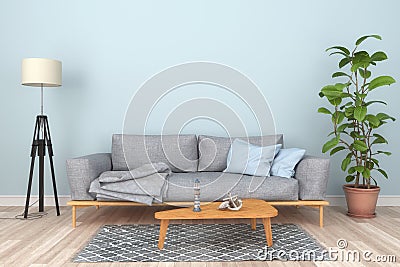 3d render - Interior of a Scandinavian living room with a sofa Stock Photo