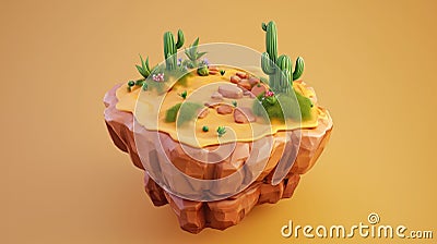 isolated desert oasis 3d model fantasy cartoonish design Stock Photo