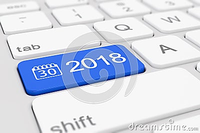 3d render - keyboard with blue button - 2018 and calendar symbol Stock Photo