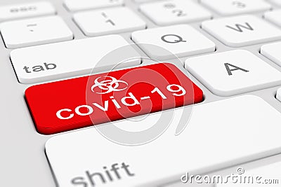 3d render of a keyboard with a red key - covid-19 Stock Photo