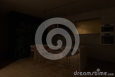3D render kitchen interior design. Kitchen design ideas 2020 Stock Photo