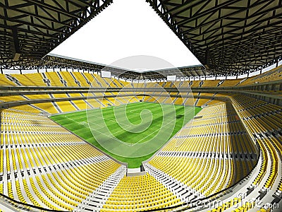 3D render of a large capacity soccer-football Stadium with an open roof and yellow seats Stock Photo