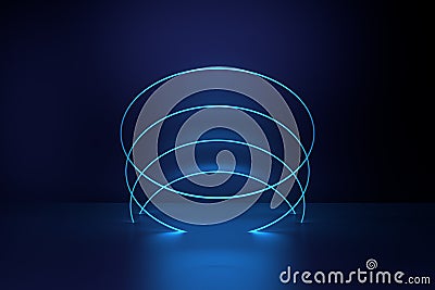 3d render, laser show, night club interior lights, glowing lines, abstract fluorescent background. 3d rendering Stock Photo