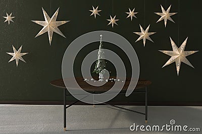 3d render of a leaf Christmas tree and stars Stock Photo