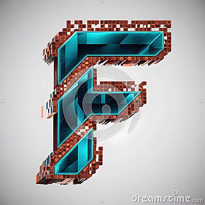 3D Render letter F with a pixelated design image Generated by Ai Cartoon Illustration