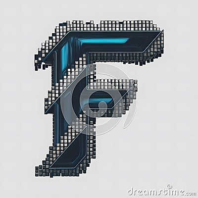3D Render letter F with a pixelated design image Generated by Ai Cartoon Illustration