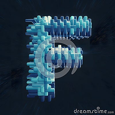 3D Render letter F with a pixelated design image Generated by Ai Cartoon Illustration