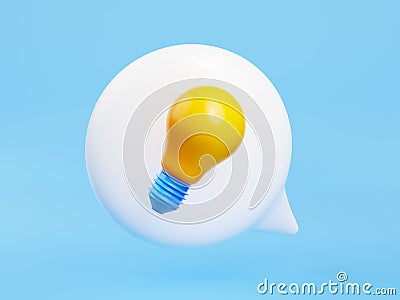 3d render light bulb in speech bubble, solution Cartoon Illustration