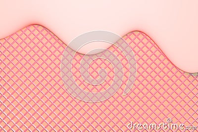 3d render of light pink wafer with white foam cream style pattern background. Illustration of a strawberry flavour for texture Stock Photo