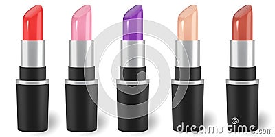 3d render lipstick variety Colorful Tones tints palette pink, wine, vinous, mockup design isolated on white background Cartoon Illustration