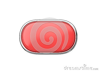 3d render long button - glossy web element, rectangular shiny label with chrome and clean click symbol Stock Photo