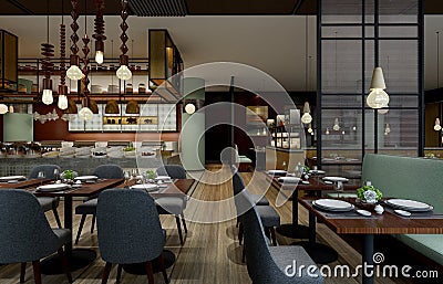 3d render luxury restaurant cafe Stock Photo