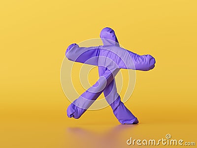 3d render, man wearing unknown violet halloween costume, cartoon character dancing or walking. Silhouette Stock Photo