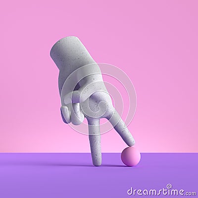 3d render, mannequin hand, ball game. Football metaphor, two fingers play gesture, isolated on pink background Stock Photo