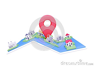 3d render map city pin, Location icon. GPS navigator pointer. 3D render Illustrations. Stock Photo