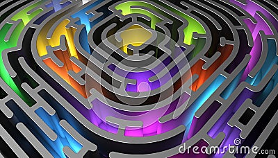 3D render maze with multi-colored illumination Stock Photo